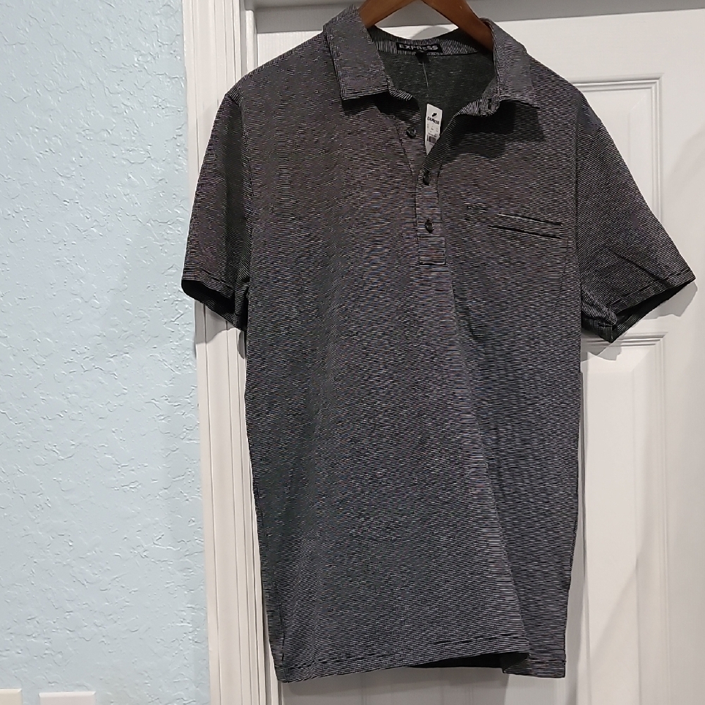 NWT Express Black & Gray Classic S/S Polo w/ 1 Left Slit Pkt Sz: L